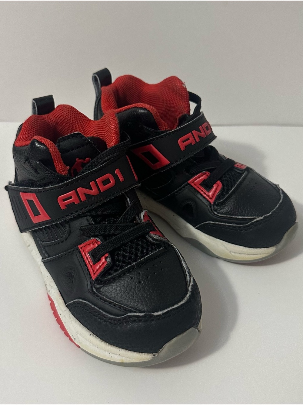And1 Kids Black and Red Velcro Athletic Sneakers
